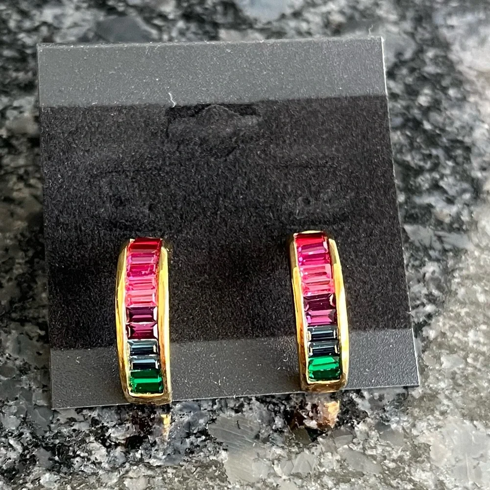 Rhinestone Rainbow Demi Hoop Earrings